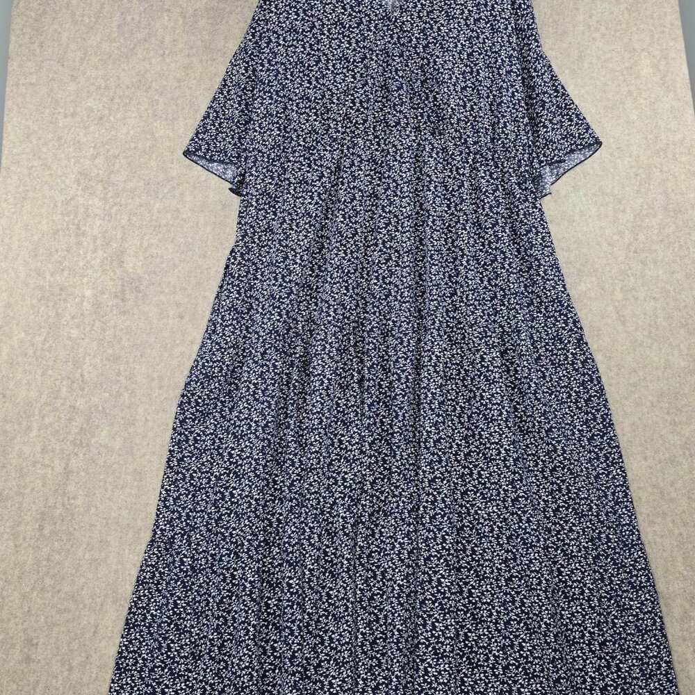Helenemari Womens Maxi Dress Navy Blue/White Floral Print US Size 26 Lightweight